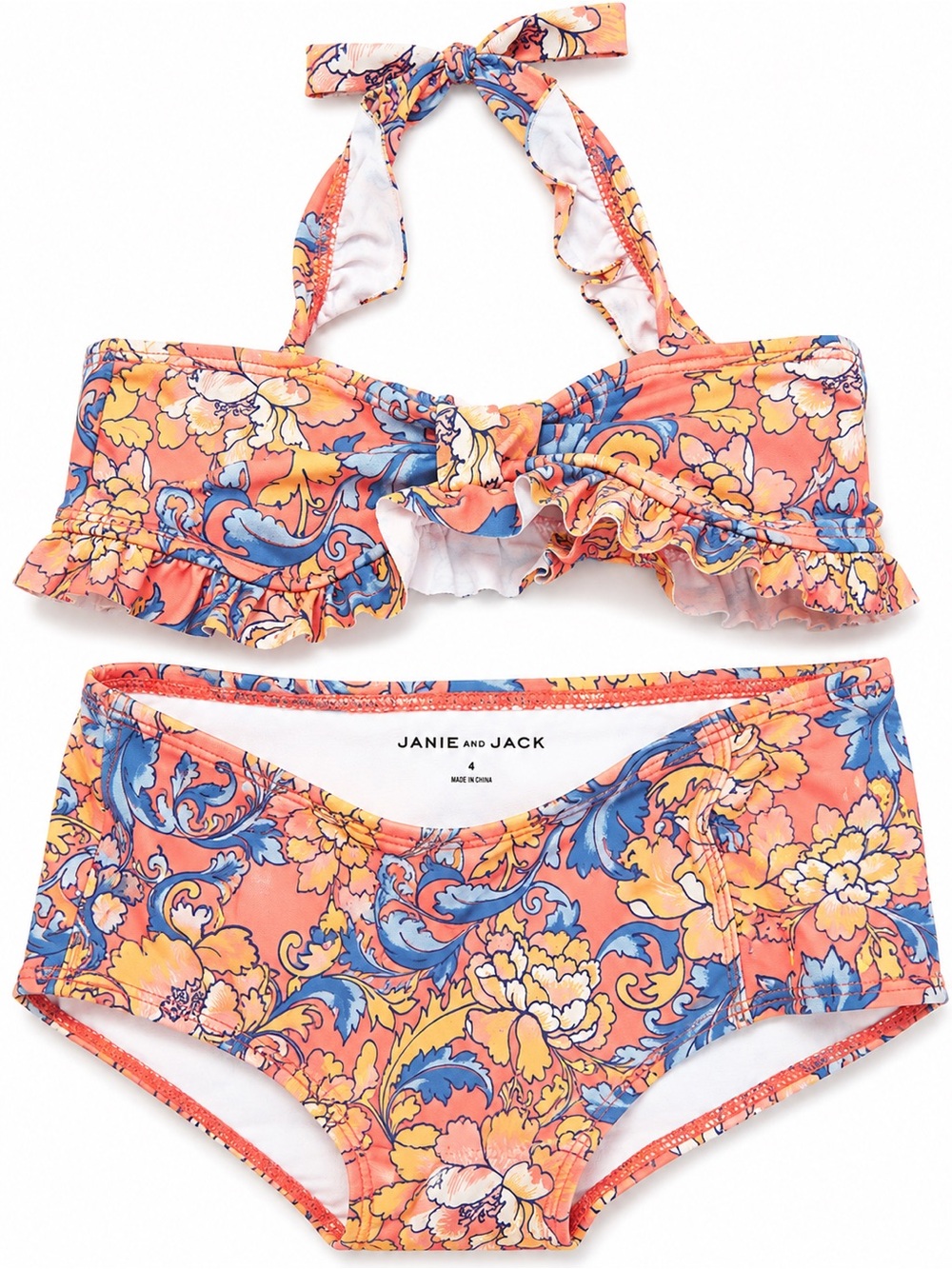 Janie and Jack Coral, Blue & Yellow Floral Ruffle Two-Piece Bikini